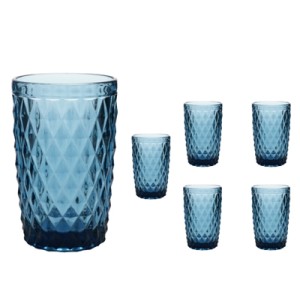 6485 JOGO COPOS ALTO AZUL BICO DE ABACAXI 350ML