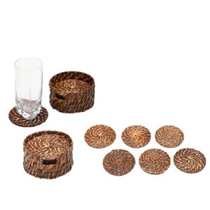 1063 CONJ 6 PORTA COPOS RATTAN 12X6CM