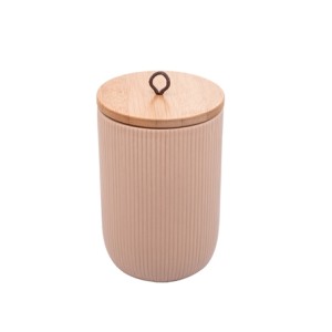 8672 POTICHE C/TAMPA LINES BEGE 10X10X15CM