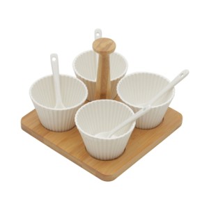 35501 CONJUNTO 4 MOLHEIRAS C/COLHERES E SUPORTE BAMBU 16X16X11,5CM