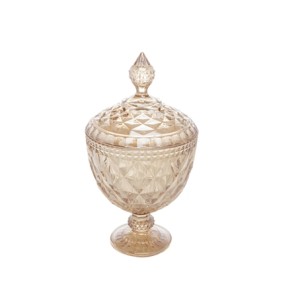 7768 POTICHE C/PÉ AMBAR METALIZADO 15X28CM