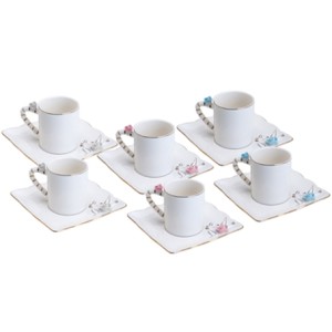 35470 CONJUNTO 6 XICARAS CAFE FLOWER SQUARE PLATE COLORIDO 80ML