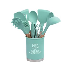 SU211302 KIT UTENSILIOS DE COZINHA VERDE SILICONE 13 PECAS