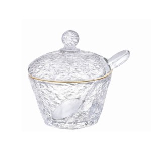 2790 ACUCAREIRO MARTELADO BORDA DOURADA C/COLHER E TAMPA PETRA 10CM