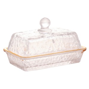 2794 MANTEIGUEIRA DE CRISTAL FIO DE OURO C/TAMPA PETRA 17CM X 10,5CM X10CM