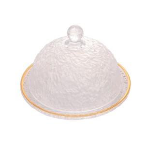 2796 QUEIJEIRA MARTELADO BORDA DOURADA C/TAMPA PETRA 19,5X13CM