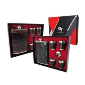 BM362418 KIT CANTIL 260ML C/CAPA DE COURO SINTETICO C/4 COPOS E 1 FUNIL