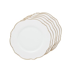 35371 CONJ 6 PRATOS SOBREMESA MALDIVAS CRANCO C/FIO DOURADO 21CM