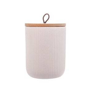 8671 POTICHE C/TAMPA DE BAMBU C/PEGADOR DE CORDA LINES BRANCO 10X10X12,5CM