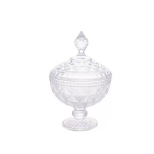 7764 POTICHE DECORATIVO C/PE DE CRISTAL DIAMOND TRANSPARENTE 15X23CM