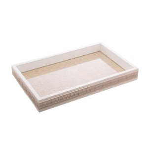 13883 BANDEJA DE MADEIRA COM SISAL E BAMBU BRANCA 37,5X23,5X4CM