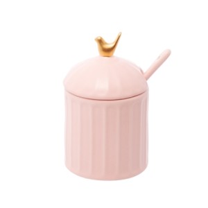 18001 ACUCAREIRO DE CERAMICA COLIBRI COM COLHER E TAMPA ROSA 7X7X10,5CM