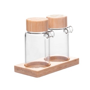 20739 CONJ 2 GALHETEIROS COM TAMPA E SUPORTE DE BAMBU 170ML