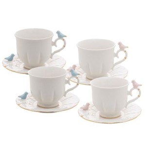 18121 CONJ 4 XICARAS P/CHA BIRDS BRANCO 200ML