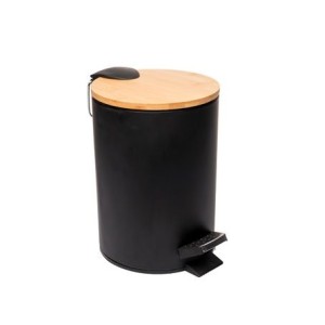 220224 LIXEIRA REDONDA COM PEDAL E TAMPA EM BAMBU PRETA 3L