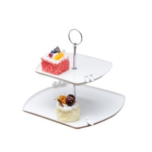17245 PRATO DUPLO PORCELANA P/DOCES BIRDS BRANCO 19X18/27X25X24CM