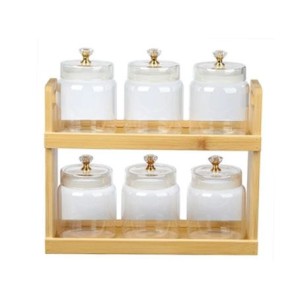 30900 JOGO DE 6 PORTA CONDIMENTOS COM SUPORTE EM BAMBU 300ML