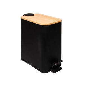 220222 LIXEIRA QUADRADA DE METAL COM PEDAL E TAMPA EM BAMBU PRETA 5L