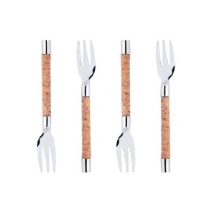 71845 CONJ 4 GARFOS PARA PETISCO DE ACO INOX COM CABO DE CORTICA