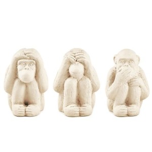 12226-1-2-3 KIT ESCULTURA MACACO NAO VEJO/NAO OUCO/NAO FALO BRANCO 13X10X8CM