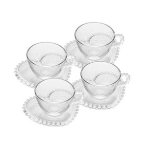 28381 CONJ 4 XICARAS CHA C/PIRES CORACAO PEARL 180ML