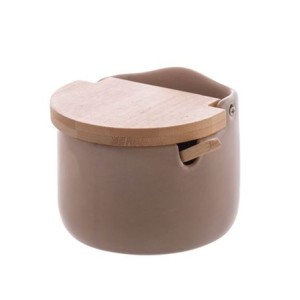 17892 SALEIRO DE CERAMICA C/TAMPA E COLHER DE BAMBU AREIA 10X9,5X9,5CM