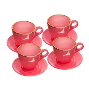 20735 CONJ 4 XICARAS DE VIDRO COM FIO DE OURO E PIRES MILKY ROSA 170ML