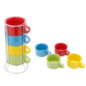 30398 CONJ XICARAS CHA COLORIDA COM SUPORTE 200ML